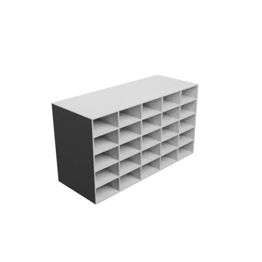 Small parts organizer with 25 drawers 65×35×138 mm STL 3D file, thickness: 3 mm